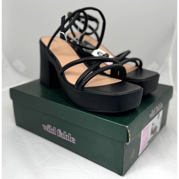 Wild Fable Black Astro Strappy Heels 4" Platform w/ Memory Foam Womens Sz 13 NIB - Picture 4 of 9